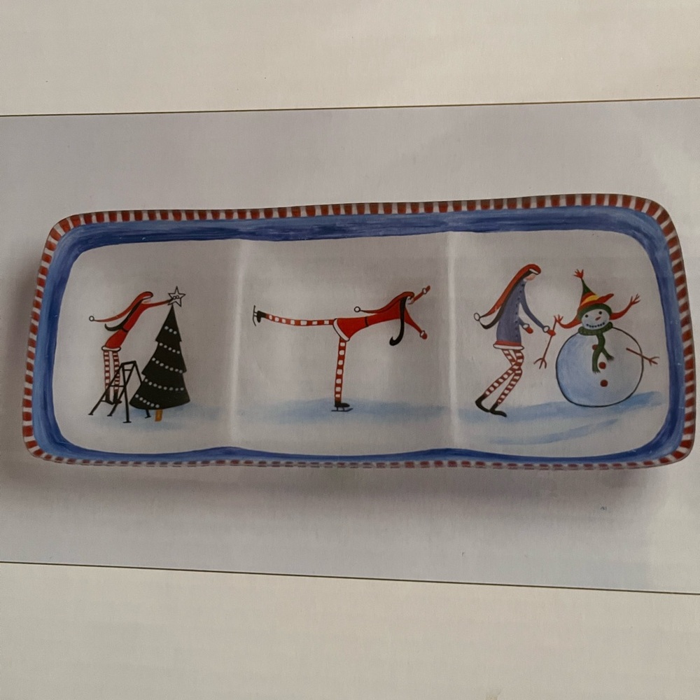 Snow Days 3 Section Platter - Festive Red and White